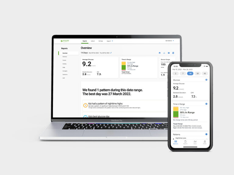 Dexcom Clarity displaying glucose readings