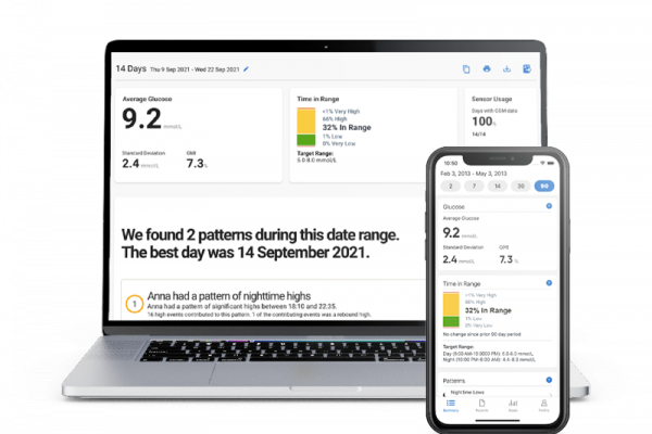Dexcom Clarity displaying glucose readings