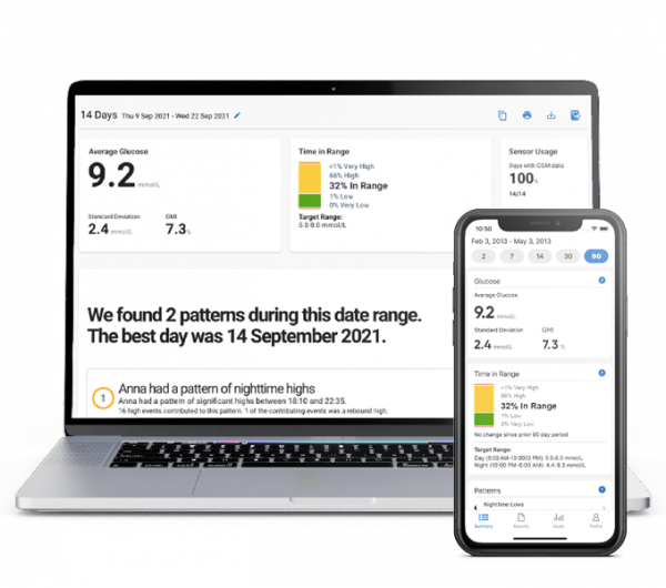 Dexcom Clarity displaying glucose readings